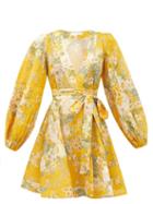 Matchesfashion.com Zimmermann - Amelie Floral-print Linen Sun Dress - Womens - Yellow Print