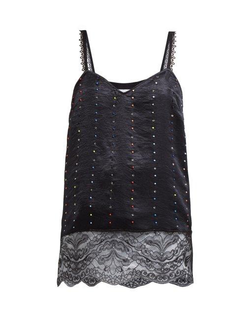 Matchesfashion.com Koch - Bead Embroidered Lace And Satin Cami Top - Womens - Black Multi