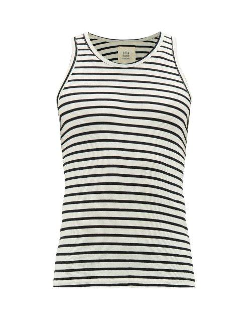 Matchesfashion.com Hemen Biarritz - Gari Breton Stiped Cotton Jersey Tank Top - Mens - Cream Navy