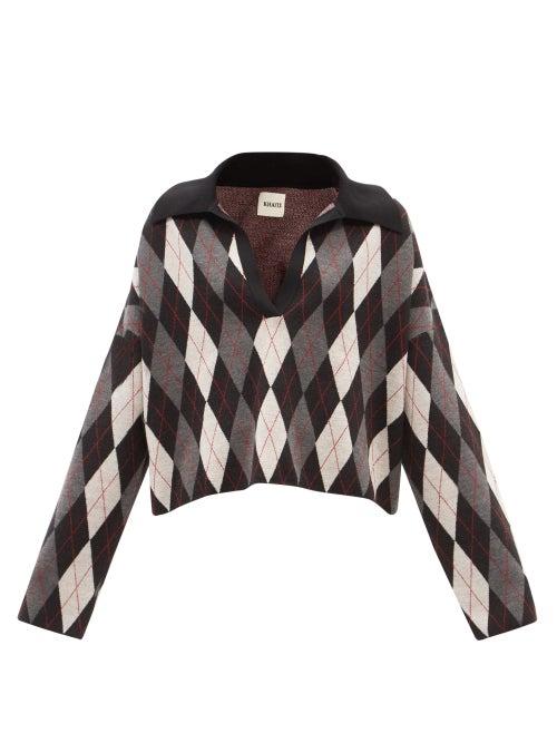 Khaite - Noelle Argyle-jacquard Merino-wool Sweater - Womens - Black Cream