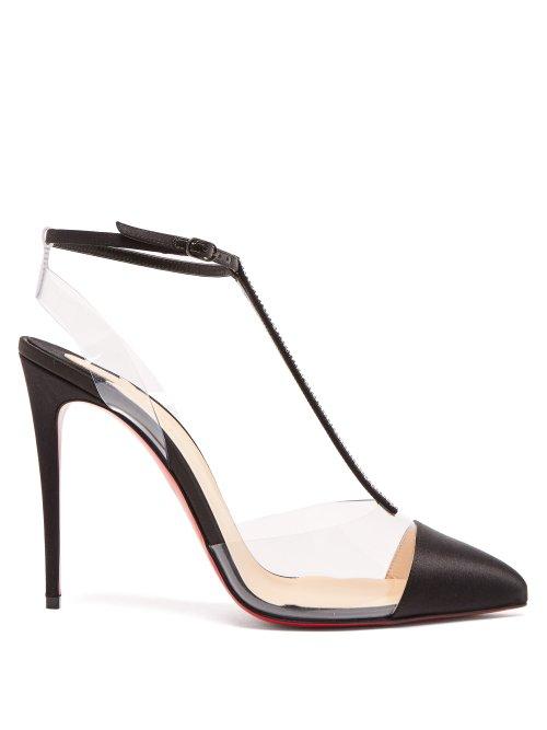Matchesfashion.com Christian Louboutin - Nosy 100 T Bar Satin And Pvc Pumps - Womens - Black