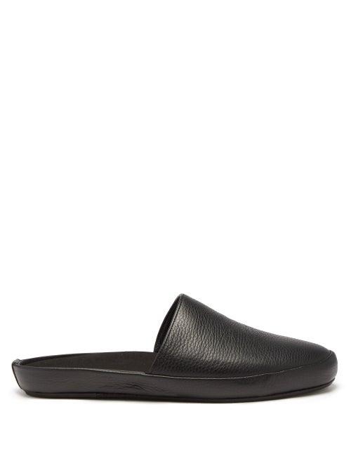 Mulo - Grained-leather Slippers - Mens - Black