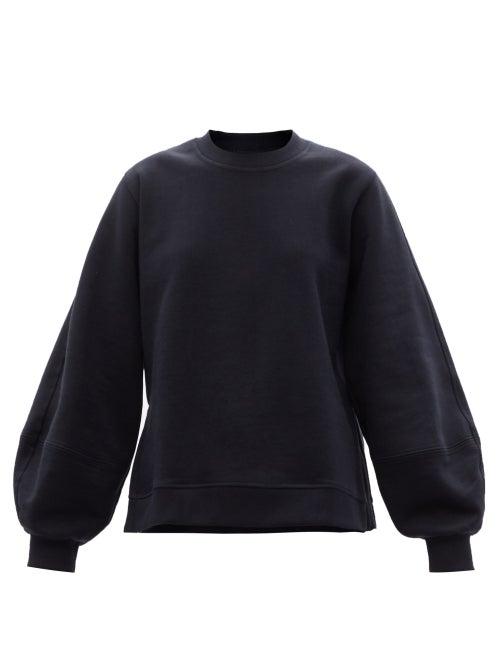 Ladies Rtw Ganni - Isoli Puff-sleeve Cotton-blend Jersey Sweatshirt - Womens - Navy