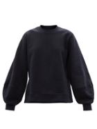 Ladies Rtw Ganni - Isoli Puff-sleeve Cotton-blend Jersey Sweatshirt - Womens - Navy