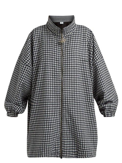 Matchesfashion.com Vetements - Gingham Zip Up Pea Coat - Womens - Navy White