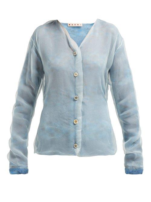 Matchesfashion.com Marni - Layered Mohair Blend And Silk Organza Cardigan - Womens - Light Blue