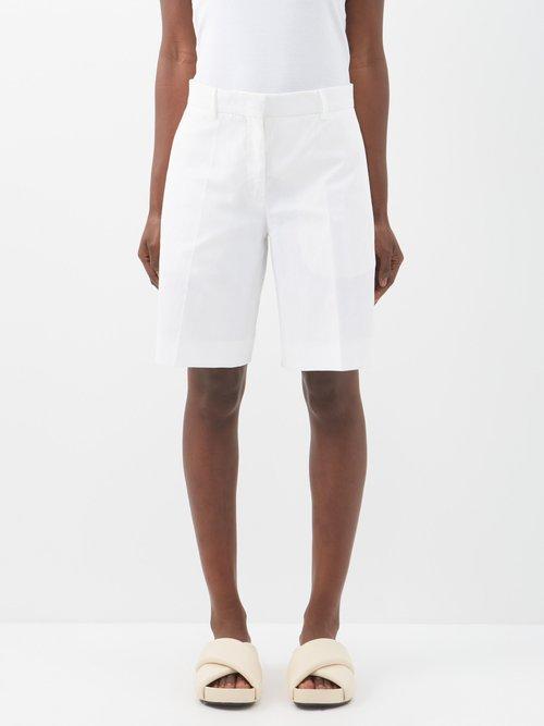 Jil Sander - Pleated Cotton Shorts - Womens - White