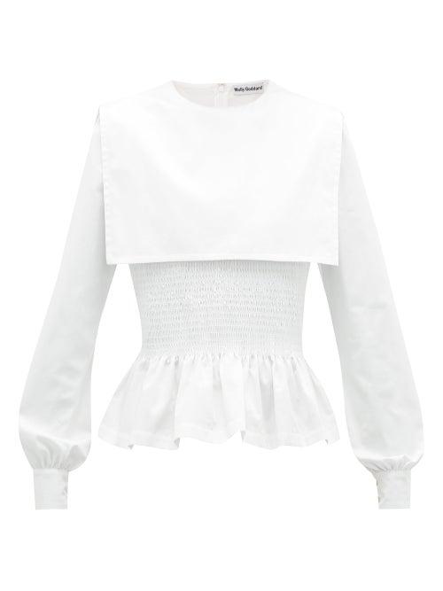 Matchesfashion.com Molly Goddard - Lucy Shirred Cotton Poplin Peplum Top - Womens - White