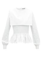 Matchesfashion.com Molly Goddard - Lucy Shirred Cotton Poplin Peplum Top - Womens - White