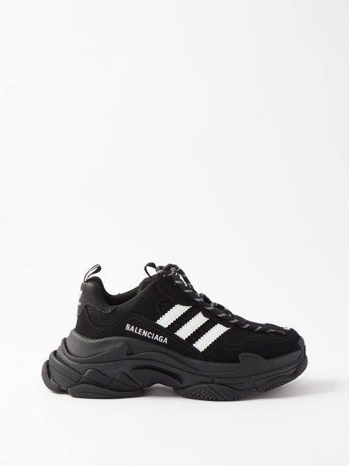 Balenciaga - X Adidas Triple S Faux-leather Trainers - Womens - Black White