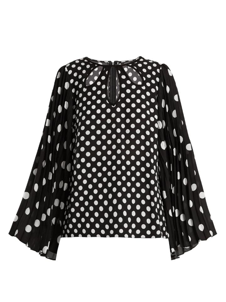 Andrew Gn Polka-dot Print Pleated-sleeve Silk Top
