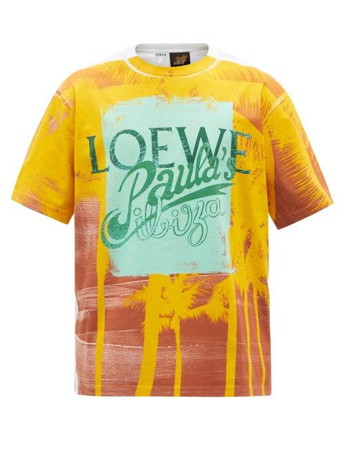 Loewe Paula's Ibiza - Logo Palm-print Cotton-blend T-shirt - Mens - Multi