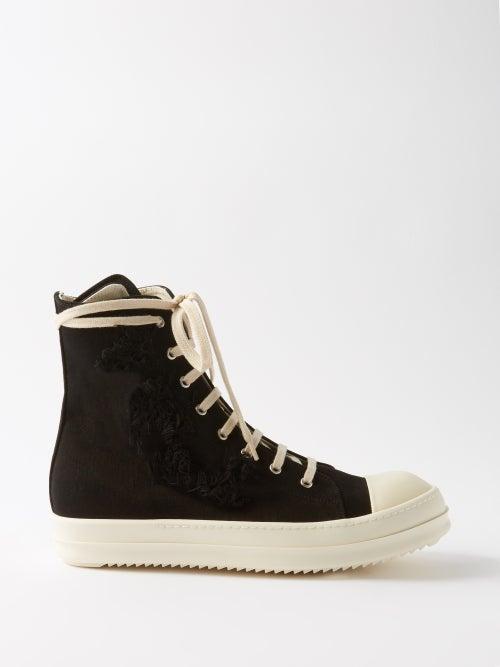 Rick Owens Drkshdw - Scarpe Distressed Twill High-top Trainers - Mens - Black White