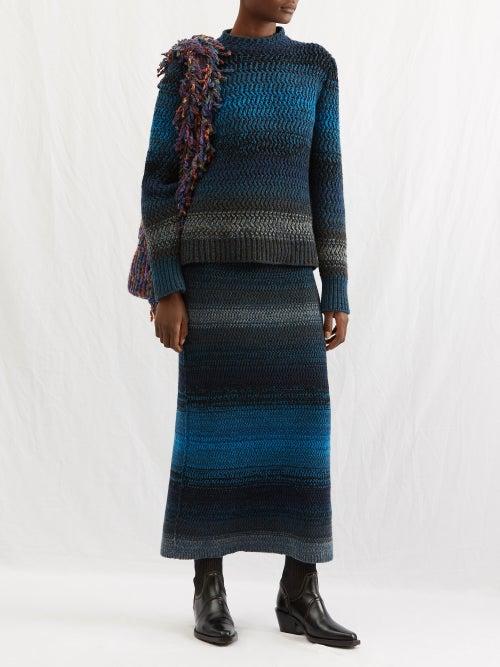 Chlo - Degrad Recycled-cashmere Maxi Skirt - Womens - Blue Navy