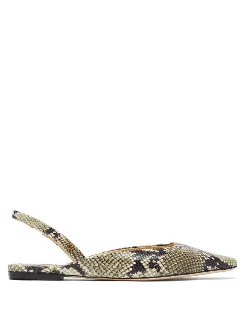 Matchesfashion.com Jimmy Choo - Gini Python-effect Leather Slingback Flats - Womens - Python
