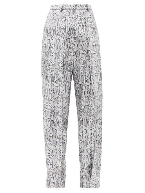 Matchesfashion.com Christopher Kane - Python-print Sequinned Faux-leather Trousers - Womens - Silver