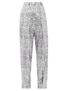 Matchesfashion.com Christopher Kane - Python-print Sequinned Faux-leather Trousers - Womens - Silver