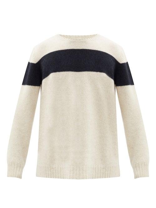 Matchesfashion.com The Elder Statesman - Racing-stripe Cashmere Sweater - Mens - White Navy