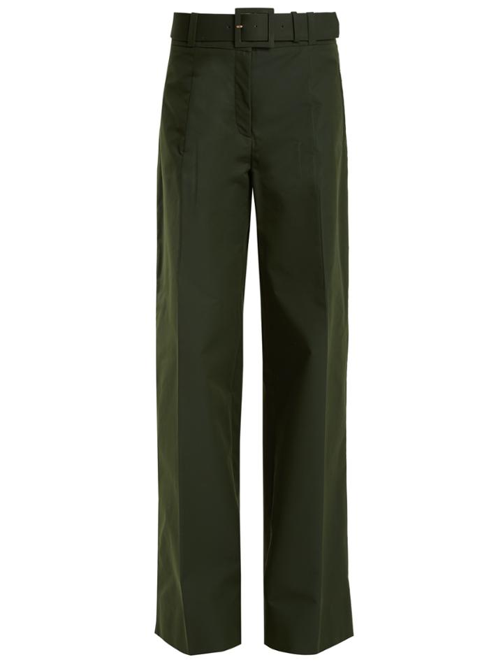 Oscar De La Renta High-rise Wide-leg Cotton-blend Trousers