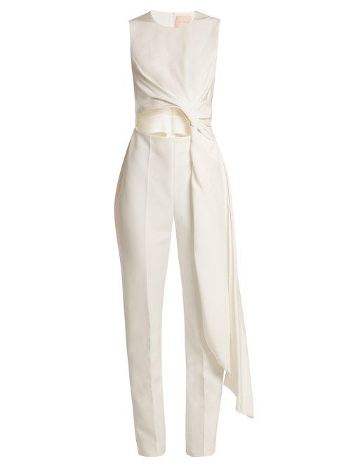 Matchesfashion.com Roksanda - Thurloe Cut Out Knot Front Crepe Jumpsuit - Womens - Ivory
