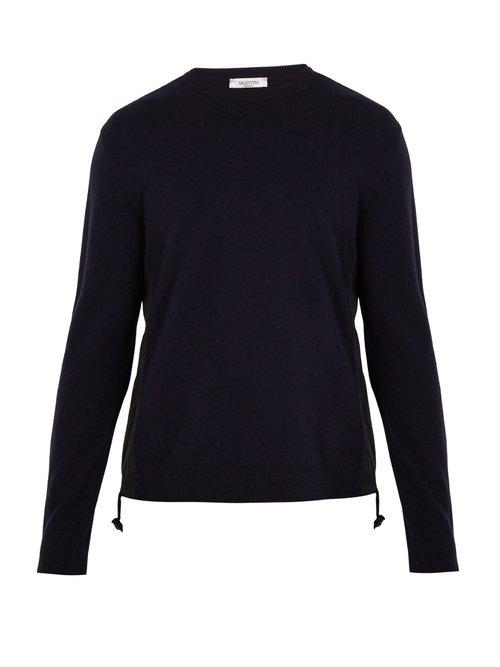 Matchesfashion.com Valentino - Crew Neck Contrast Panel Wool Sweater - Mens - Navy