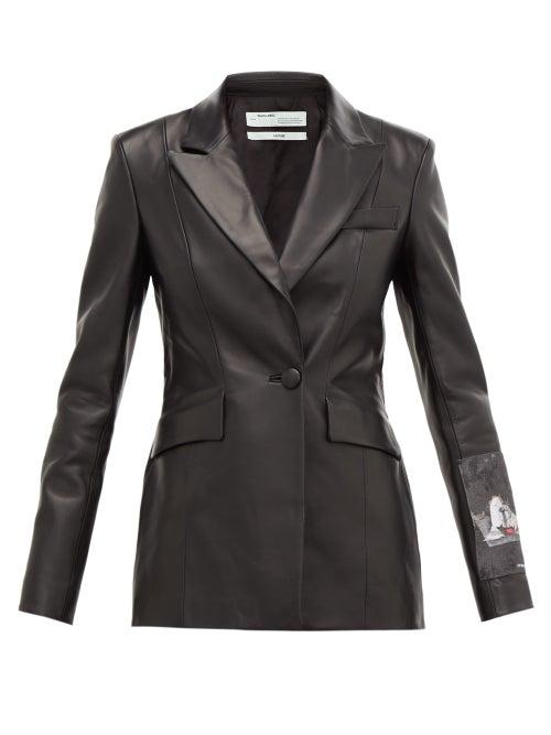 Matchesfashion.com Off-white - Embroidered Patch Peak Lapel Leather Blazer - Womens - Black