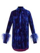 16arlington - Seymour Feather-trim Crushed-velvet Shirt Dress - Womens - Navy
