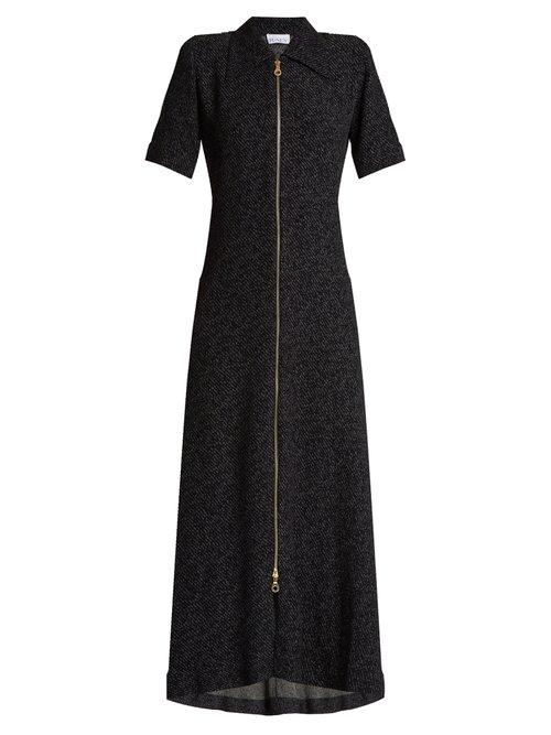 Matchesfashion.com Raey - Zip Front Speckle Crepe Dress - Womens - Navy Print