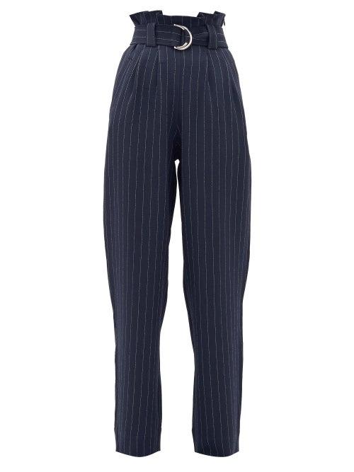 Matchesfashion.com Ganni - Paperbag-waist Pinstriped-crepe Trousers - Womens - Navy Stripe