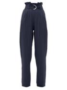 Matchesfashion.com Ganni - Paperbag-waist Pinstriped-crepe Trousers - Womens - Navy Stripe