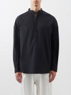 Albus Lumen - Fisherman Collarless Cotton-poplin Shirt - Mens - Black