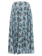 Matchesfashion.com Valentino - Rose And Lip Print Pleated Silk Skirt - Womens - Light Blue