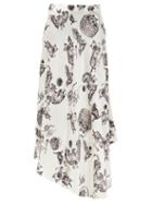 Matchesfashion.com Raey - Asymmetric Dip-hem Kitten-print Silk Midi Skirt - Womens - Ivory Multi