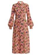 Matchesfashion.com Stella Jean - Graphic Print Pleat Front Silk Shirtdress - Womens - Pink Multi
