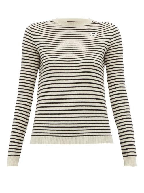 Matchesfashion.com Rochas - R Appliqu Striped Cashmere Sweater - Womens - White Multi