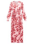 Matchesfashion.com Rebecca De Ravenel - Claire Pomegranate Print Silk Satin Wrap Dress - Womens - Pink Multi
