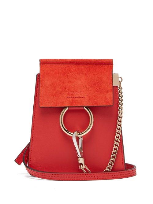 Matchesfashion.com Chlo - Faye Mini Suede Panel Leather Cross Body Bag - Womens - Red