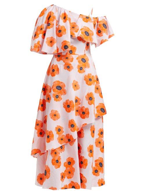 Matchesfashion.com Vika Gazinskaya - One Shoulder Floral Fil Coup Crepe Midi Dress - Womens - Pink Multi