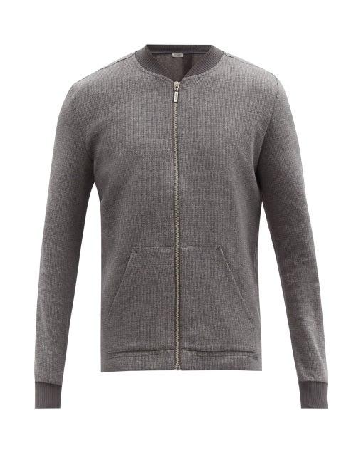 Hanro - Zipped Cotton-herringbone Pyjama Top - Mens - Grey