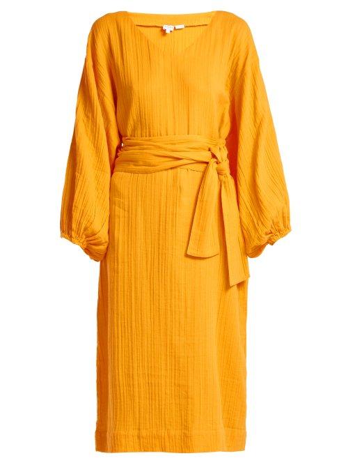 Matchesfashion.com Rhode Resort - Delilah Belted Cotton Midi Dress - Womens - Yellow