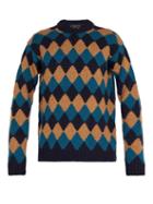 Matchesfashion.com Prada - Diamond Jacquard Virgin Wool Sweater - Mens - Blue Multi