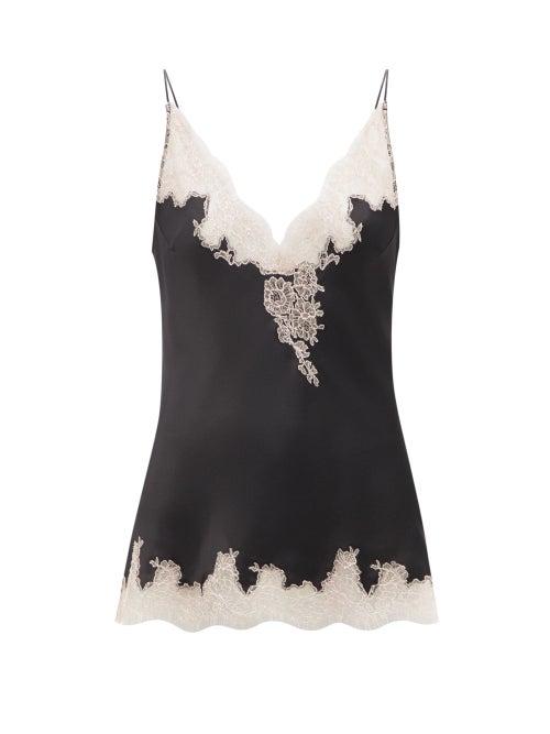 Ladies Lingerie Carine Gilson - V-neck Lace-trimmed Silk-satin Camisole - Womens - Black