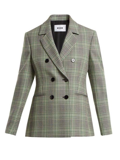 Matchesfashion.com Msgm - Checked Double Breasted Wool Blazer - Womens - Green Multi