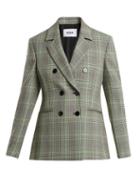 Matchesfashion.com Msgm - Checked Double Breasted Wool Blazer - Womens - Green Multi