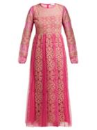 Matchesfashion.com Redvalentino - Cross Stitched Tulle Midi Dress - Womens - Pink