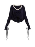 Matchesfashion.com Jw Anderson - Florette Embellished Tie Cuff Silk Top - Womens - Navy