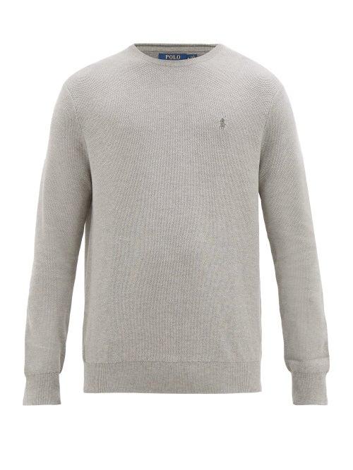 Matchesfashion.com Polo Ralph Lauren - Logo-embroidered Knitted-cotton Sweater - Mens - Grey