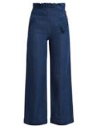 Matchesfashion.com Teija - Pleated Trim High Waisted Denim Trousers - Womens - Blue