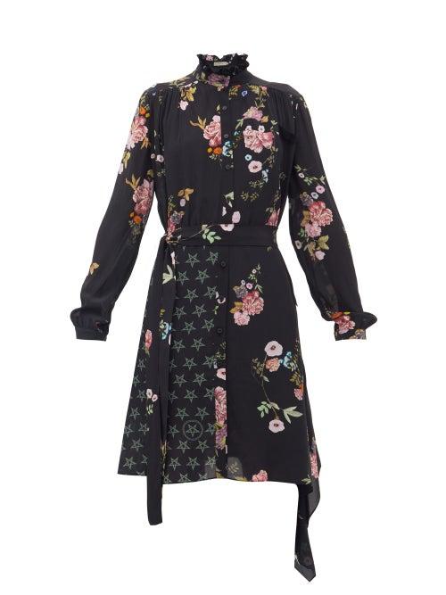 Matchesfashion.com Preen Line - Jude Floral & Star Crepe De Chine Shirt Dress - Womens - Black Pink