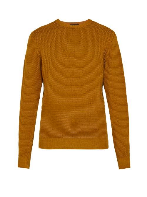 Matchesfashion.com Altea - Crew Neck Wafer Knit Wool Sweater - Mens - Mustard